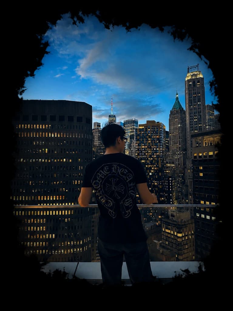 Looking out over the city skyline at dusk